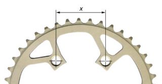Measure the distance in millimeters between two adjacent chainring