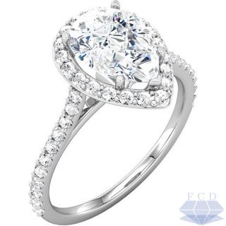 46 CTW PEAR Diamond Solitaire Engagement Ring   14K White Gold