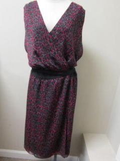 DKNYC Women Leopard Sleeveless Wrap Dress 2X Claret NWT $139