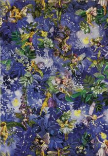 Nite Flower Fairies Allover Fabric in Shades of Beautiful Blue