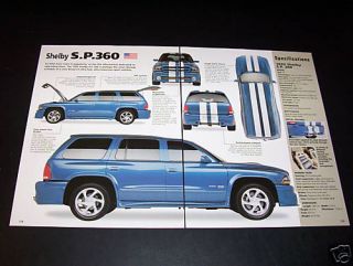The 1999 Dodge Shelby SP360 Durango Info Spec Pages Mint