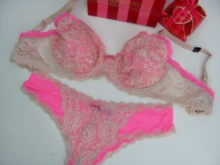 Victoria Secret Pink Dream Angel Embellished Bling Lace Unlined Demi