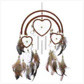 13236 dreamcatcher heart windchime feathers beads and faux leather