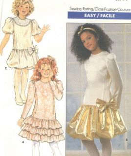 Vintage 80s Girls Evening Dress Sewing Pattern Drop Waist Skirt Stay
