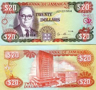 jamaica 20 dollars bank of jamaica p 72e 19953 grade unc great
