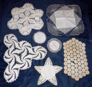 Vintage Lot 23 Hand Crocheted Doilies Off White Ecru Various Shapes