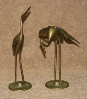 Vintage Engraved Solid Brass Stork Egret Bird 2 Figurines 11 and 8 5