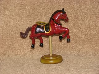 Decorative Wooden Carousel Horse Handpainted 5 1 4 Tall w Stand Good