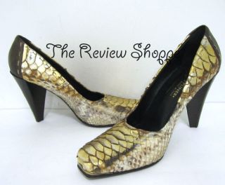 Donald Pliner Berri Genuine Snakeskin Pumps Heels Shoes Gold Bronze 6