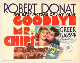 Goodbye Mr Chips Movie Poster Robert Donat Greer Garson R1962 Half