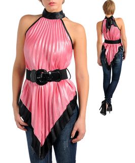 Misses Small Sexy Pink and Black Choker Halter Top with Belt 3 5 New