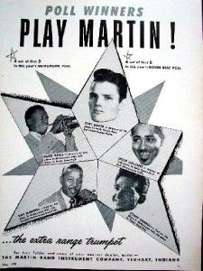 1954 MARTIN TRUMPET AD MILES DAVIS, CHET BAKER, ROY ELDRIDGE, CONTE