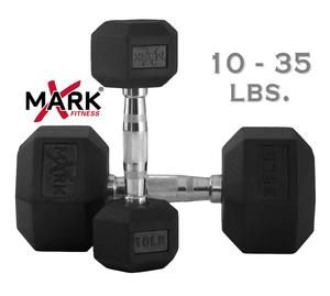 10 lb.   35 lb. Rubber Hex Dumbbell Complete Weight Workout Set   XM