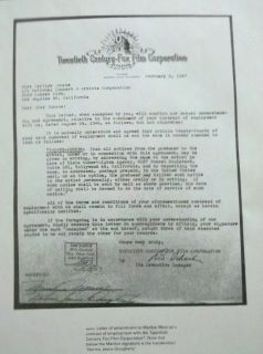 MARILYN MONROE NORMA JEANE DOUGHERTY SIGNED CONTRACT WITH FOX 1947