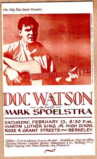 Doc Watson Mark Spoelstra Concert Handbill Berkeley 1971 Blue Grass