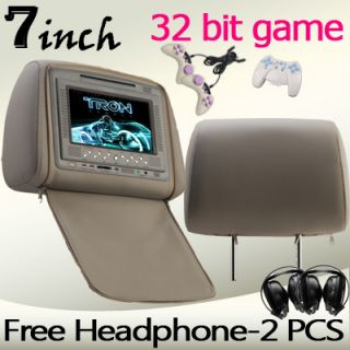 Gray 2x7 Headrest Car MP3 DVD Player Zipper Monitor SD 32 Bit Games