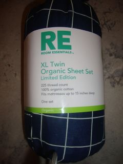  Room Essentials XL Extra Long Twin Organic Sheet Set LE Navy Blue Dorm