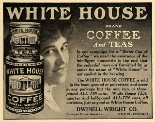  White House Coffee Teas Tin Cans Dwinell Wright   ORIGINAL ADVERTISING