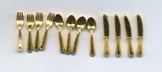 Dollhouse Miniature Gold Flatware Place Setting for 4