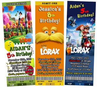 Dr Seuss The Lorax Movie Birthday Party Ticket Invitations Cat In the