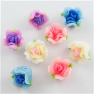 30pcs Mixed Polymer Fimo Clay Flower with Leaf Spacer Beads 10mm E357