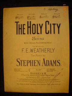  Sheet Music The Holy City F E Weatherly Stephen Adams 1892