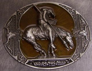 Pewter Belt Buckle Old West End of The Trail Brown New