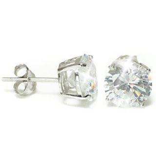  Round White Diamond Alternative Stud Prong Set Earrings 14k White Gold