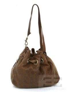 Dior Brown Distressed Leather Cannage Drawstring Tote Bag