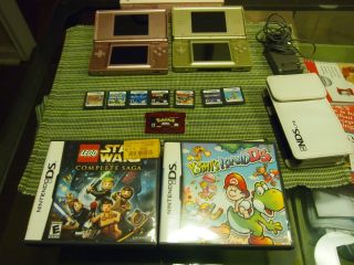 Nintendo DS Lite Lot of 2 Metallic Rose and Gold includes 8 games