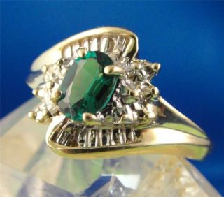 Estate Solid 10K Yellow Gold Emerald Diamond Fashion Ring Band $1 No