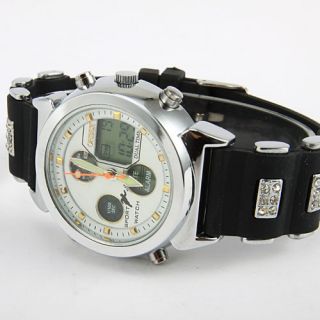  Dual Display Crystal Silicone LED Date White Face Fashion Sport Watch