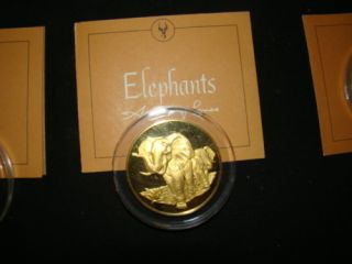 24K Gold on Sterling East African Elephants Medallion