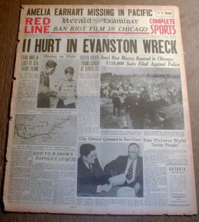Orig 1937 Headline Newspaper Amelia Earhart Lost in Airplane Crash