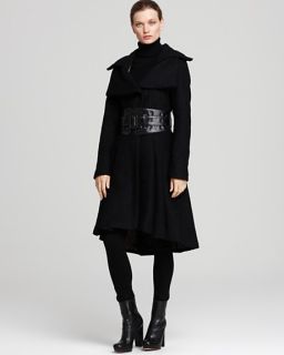 NWT Mackage RUNWAY Doreen Black Leather Luxe Belted Skirt Coat Jacket
