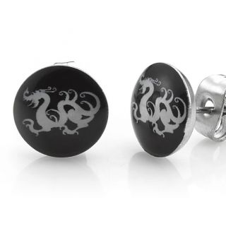 New Black Stainless Steel Dragon Stud Earrings for Men Jewelry