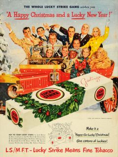1950 Ad Lucky Strike Cigarettes Carton Gang Christmas Original