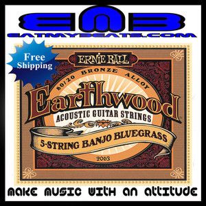 Ernie Ball 2063 Earthwood 5 String Banjo Bluegrass Strings Free