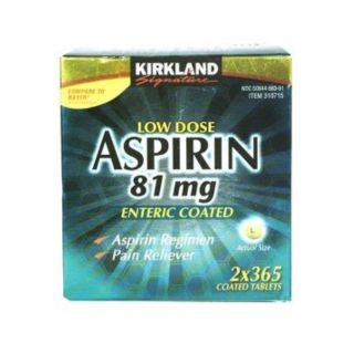 Aspirin Low Dose 81 mg Kirkland 730 ct Enteric Coated Tablets