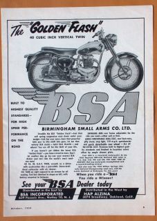 0501 1954 BSA 40 Cubic Inch Golden Flash Single Page Ad Backside Buco