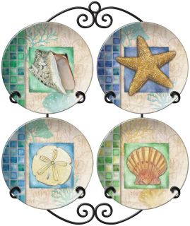 Pack of 2 Full 4 Piece Set of Ceramic Seashore Mini Plates by Carson