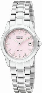 Citizen Eco Drive Pink Dial Stainless Steel Womens Watch EW1620 57X