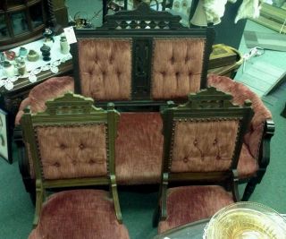 Eastlake Antique Settee and Two Matching Chairs Circa 1800s