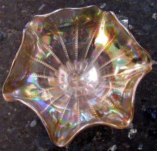 Dugan Clambroth (rare color!) Beaded Panels Carnival Glass Compote