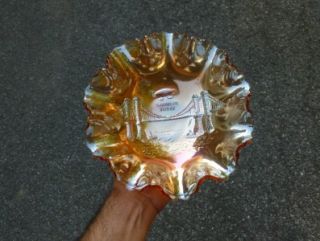Dugan Brooklyn Bridge Smooth Radium Lettered Carnival Glass Bowl Mint