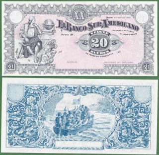Ecuador Banco Sur Americano 20 Sucres 1920