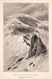 1892 Wood Engraving Chimborazo Edward Whymper Volcano Mountain Andes