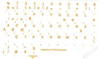 Programmer Dvorak Keyboard Sticker Transp Yellow Letter