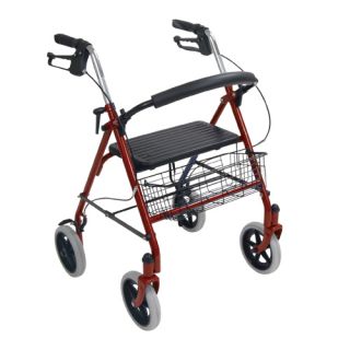 Drive Medical Red Durable Steel Rollator, 8 Wheels, Fold Up Removable