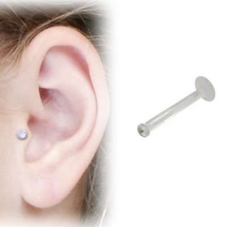 Clear Bioflex Labret Tragus Earring with Clear Bezel Set Gem Ptfelb 2